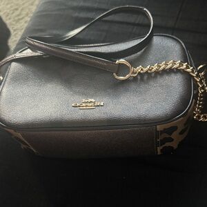 Coach Black and Brown Crossbody with Gold Chain
